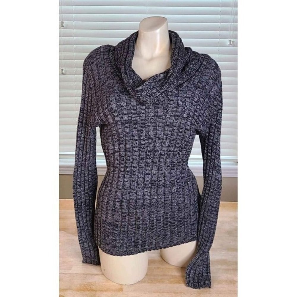 Apt.9 Gray Metallic Cowl Neck Ribbed Long Sleeve Stretch Sweater Sz PL